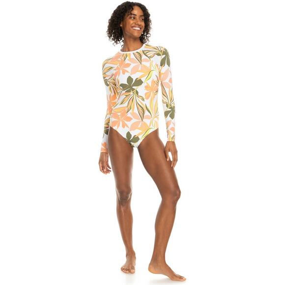 Roxy Long Sleeve UV Tropical Floral Print Bodysuit One Piece Swim Surf Rashguard - Picture 3 of 12